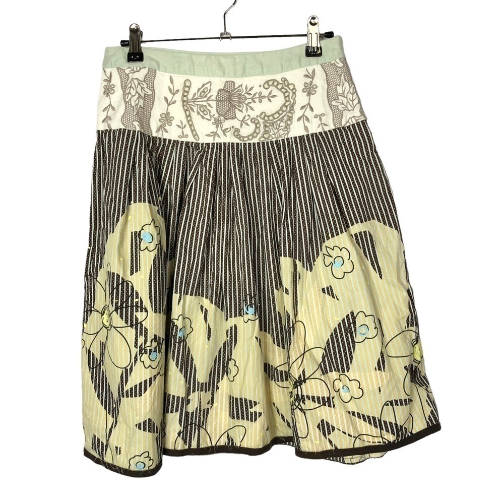 Cabi Brown & Yellow Boho Stripe Treasure Knee Length‎ A-Line Skirt 2 #917